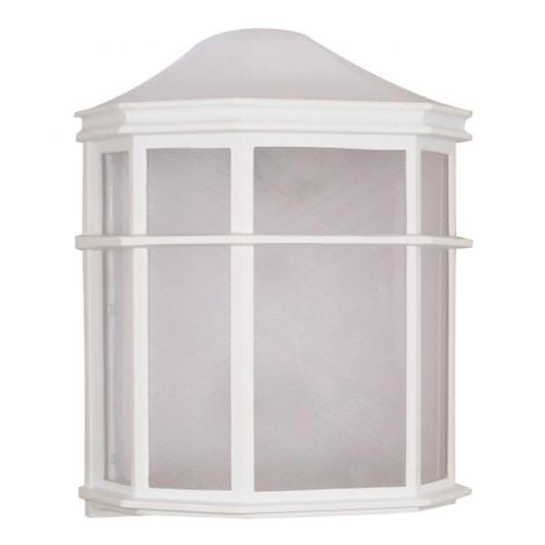 1 Light 10" White Linen Acrylic Lens Cage Wall Outdoor Lantern Light Fixture