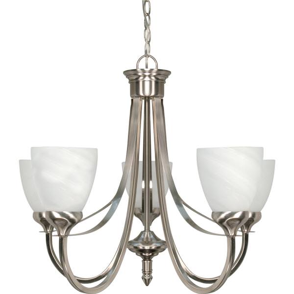 5 Light Brushed Nickel Alabaster Glass Shades Chandelier Light Fixture