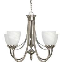 View 5 Light Brushed Nickel Alabaster Glass Shades Chandelier Light Fixture
