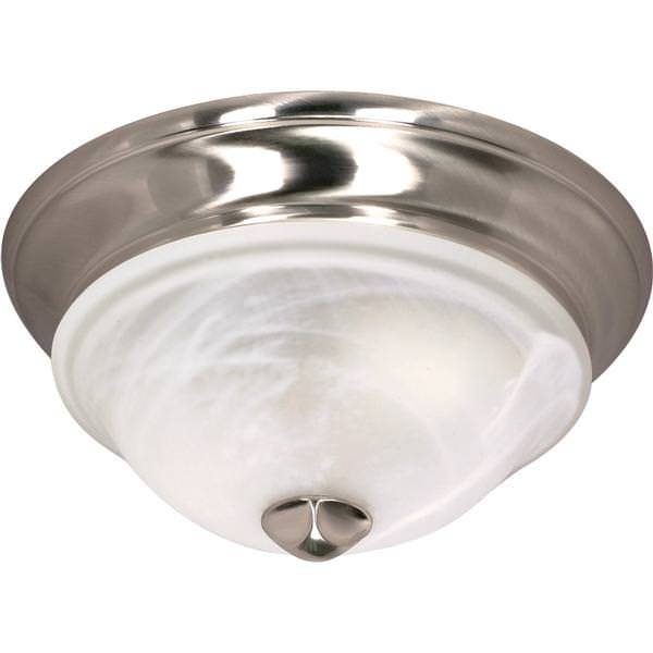 1 Light 11" Round Brushed Nickel Alabaster Glass Shade Ceiling Light Fixture
