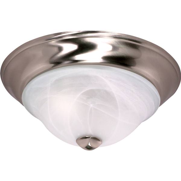 2 Light 13" Round Brushed Nickel Alabaster Glass Shade Ceiling Light Fixture