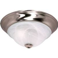 View 2 Light 13" Round Brushed Nickel Alabaster Glass Shade Ceiling Light Fixture