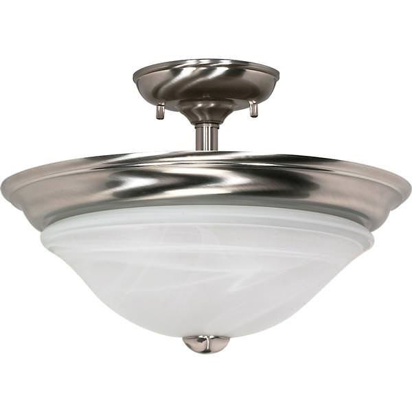 2 Light Brushed Nickel Alabaster Glass Shade Ceiling Light Fixture
