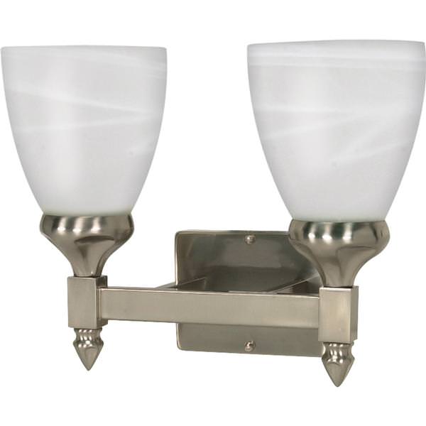 2 Light Brushed Nickel Alabaster Glass Shades Vanity Light Fixture