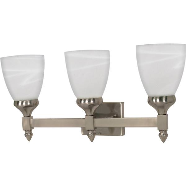 3 Light Brushed Nickel Alabaster Glass Shades Vanity Light Fixture