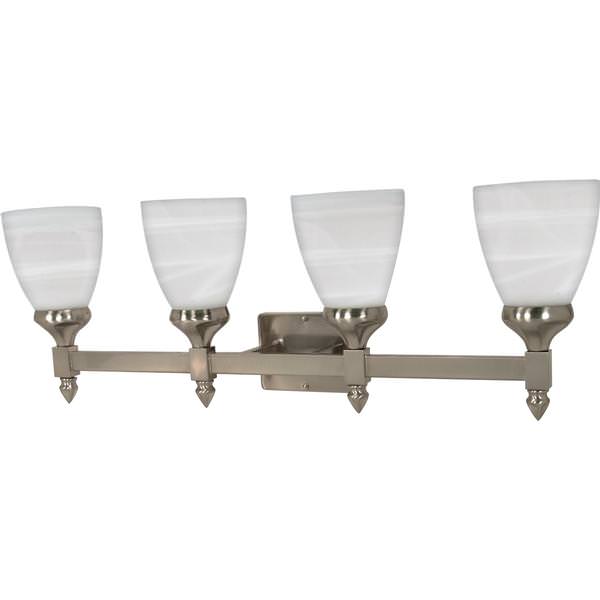 4 Light Brushed Nickel Alabaster Glass Shades Vanity Light Fixture