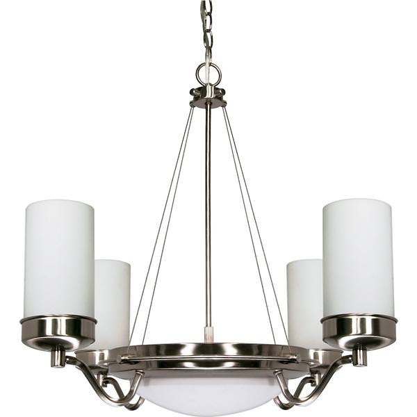 6 Light Brushed Nickel White Opal Glass Shades Chandelier Light Fixture