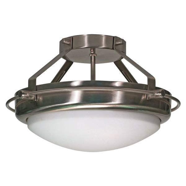 2 Light Brushed Nickel White Opal Glass Shade Ceiling Light Fixture