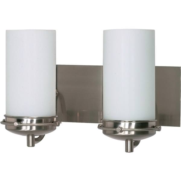 2 Light Brushed Nickel White Opal Glass Shades Vanity Light Fixture