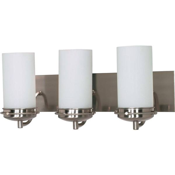 3 Light Brushed Nickel White Opal Glass Shades Vanity Light Fixture
