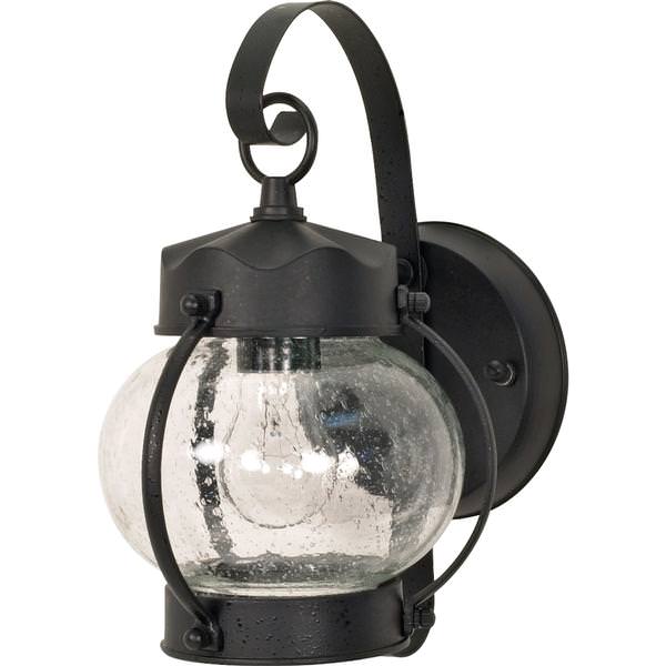 1 Light 11" Textured Black Clear Seeded Glass Shade Onion Wall Lantern Light Fixture