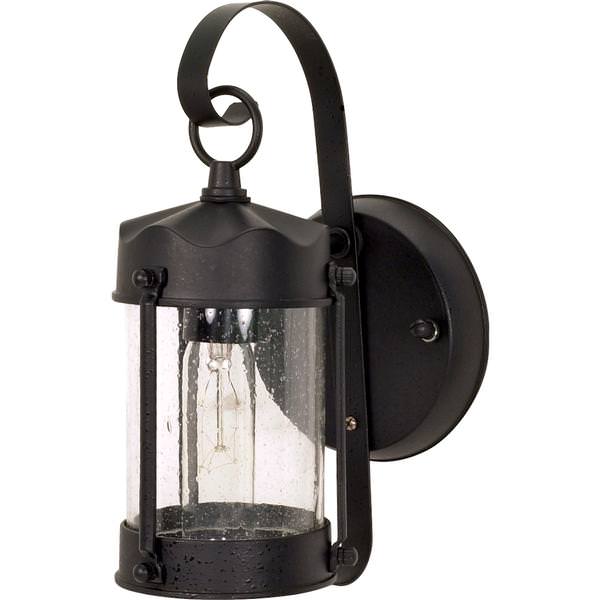 1 Light 11" Textured Black Clear Seeded Glass Shade Outdoor Wall Light Fixture