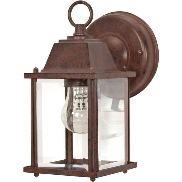 1 Light 9" Old Bronze Clear Beveled Glass Shade Wall Lantern Light Fixture