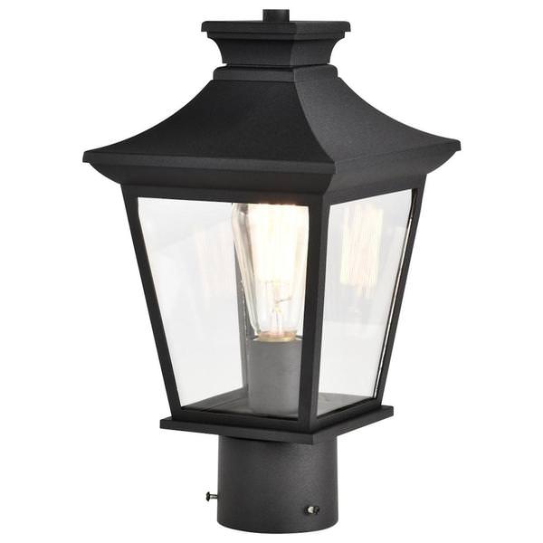 1 Light 14" Matte Black Clear Glass Shade Post Lantern