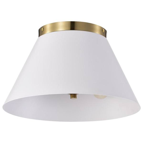 3 Light Small Vintage Brass/White Ceiling Light Fixture