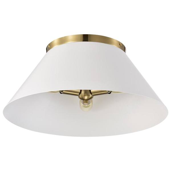 3 Light Large Vintage Brass/White Ceiling Light Fixture