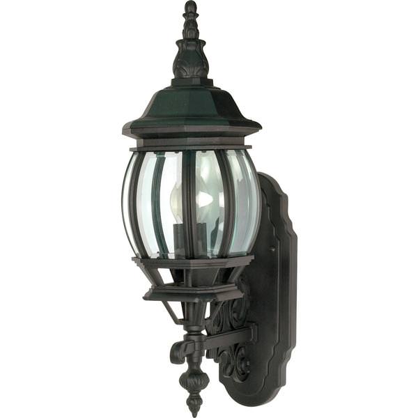1 Light 20" Textured Black Clear Beveled Glass Panels Wall Lantern Light Fixture