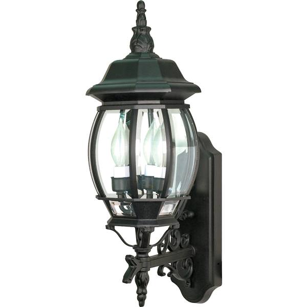 3 Light 23" Textured Black Clear Beveled Glass Panels Outdoor Wall Lantern Light Fixture