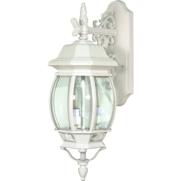 3 Light 23" White Clear Beveled Glass Panels Outdoor Wall Lantern Light Fixture