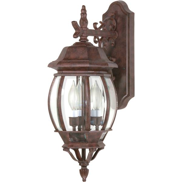 3 Light 23" Old Bronze Clear Beveled Glass Panels Outdoor Wall Lantern Light Fixture