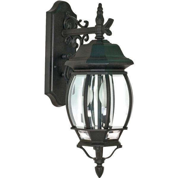 3 Light 23" Textured Black Clear Beveled Glass Panels Outdoor Wall Lantern Light Fixture