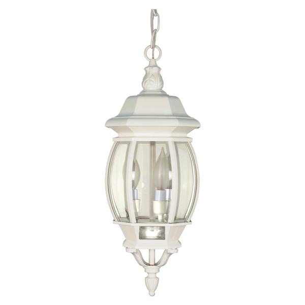 3 Light 20" White Clear Beveled Glass Panels Hanging Lantern Light Fixture