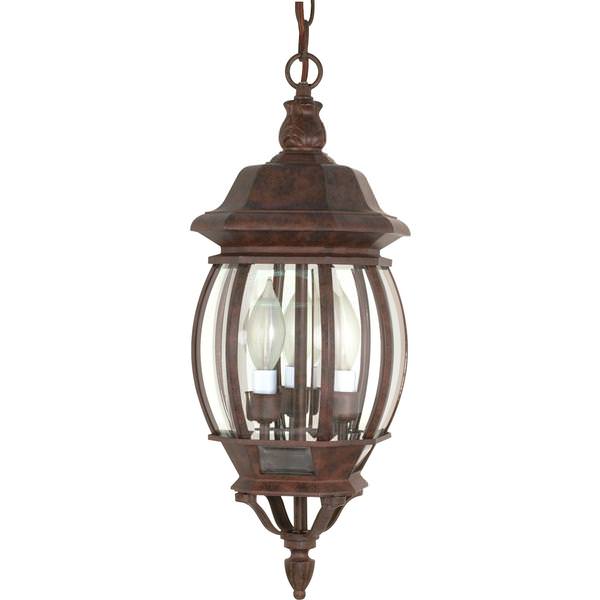 3 Light 20" Old Bronze Clear Beveled Glass Panels Hanging Lantern Light Fixture