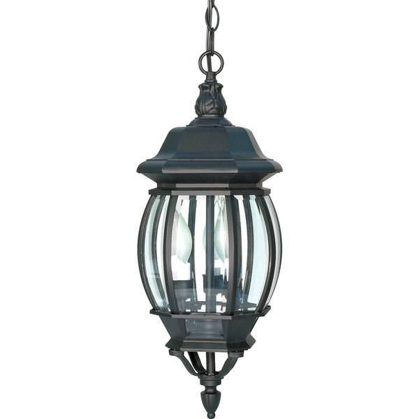 3 Light Textured Black Clear Beveled Glass Panels Hanging Lantern Light Fixture
