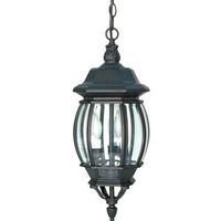 View 3 Light Textured Black Clear Beveled Glass Panels Hanging Lantern Light Fixture