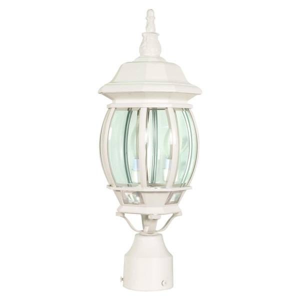 3 Light 21" White Clear Beveled Glass Panels Post Lantern Light Fixture