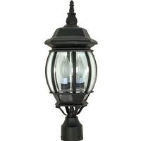 Nuvo Lighting 3 Light 21" Textured Black Clear Beveled Glass Panels Post Lantern Light Fixture