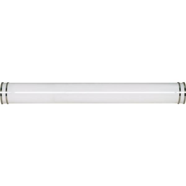 2 Light Brushed Nickel White Plastic Shade Vanity Light Fixture