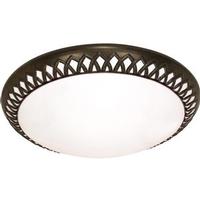 View 3 Light 17" Round Old Bronze White Plastic Shade Ceiling Light Fixture