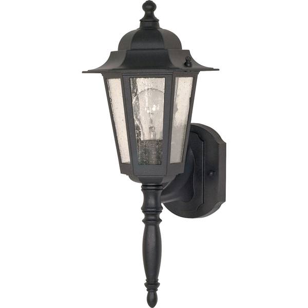 1 Light 18" Textured Black Clear Seeded Glass Shade Outdoor Wall Lantern Light Fixture