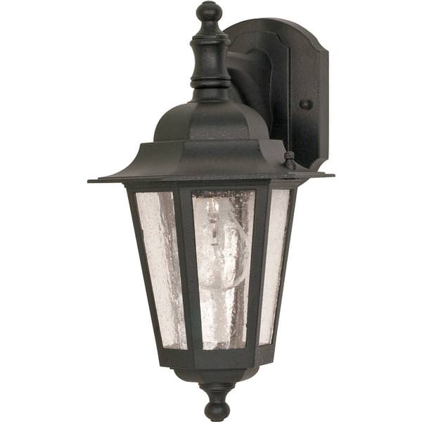 1 Light 13" Textured Black Clear Seeded Glass Shade Outdoor Wall Lantern Light Fixture
