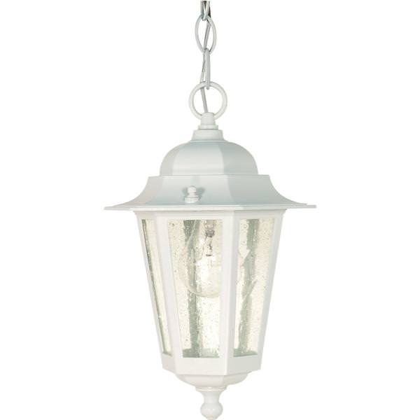1 Light 13" White Clear Seeded Glass Shade Hanging Lantern Light Fixture