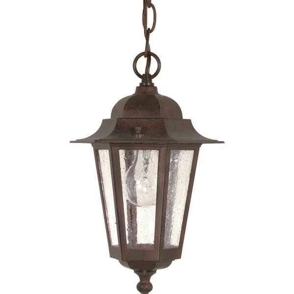 1 Light 13" Old Bronze Clear Seeded Glass Shade Hanging Lantern Light Fixture