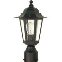 View 1 Light 14" Textured Black Clear Seeded Glass Shade Post Lantern Light Fixture