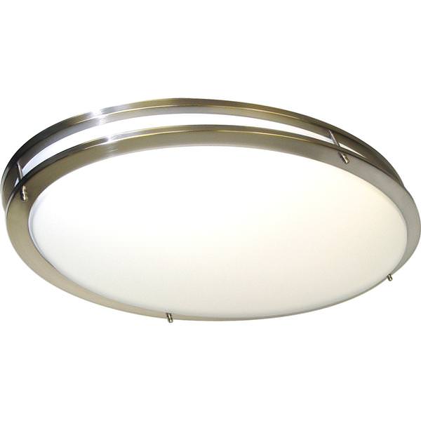 2 Light Brushed Nickel White Plastic Shade Ceiling Light Fixture