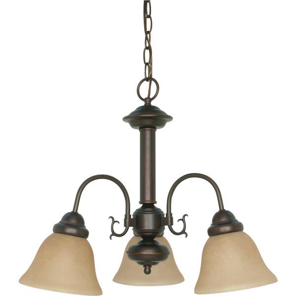 3 Light Mahogany Bronze Champagne Washed Linen Glass Shades Chandelier Light Fixture