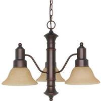 Nuvo Lighting 3 Light Mahogany Bronze Champagne Washed Linen Glass Shades Chandelier Light Fixture