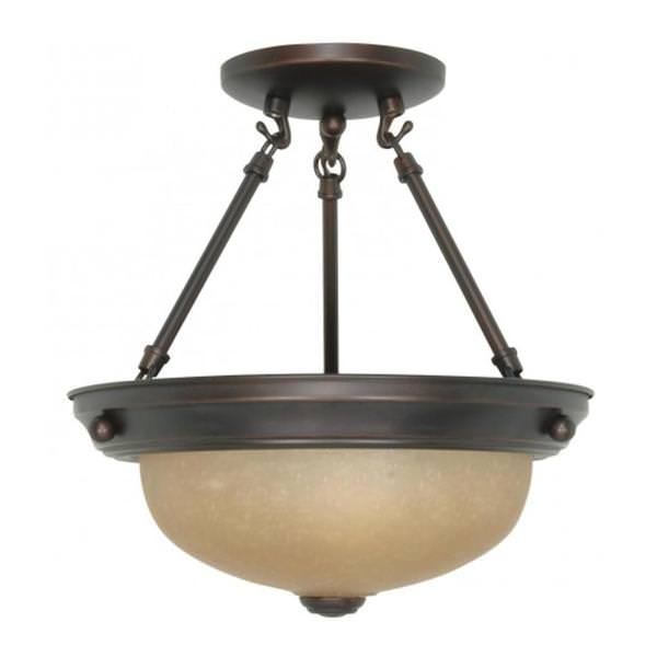 2 Light Mahogany Bronze Champagne Washed Linen Glass Shade Ceiling Light Fixture