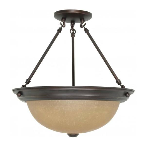 3 Light Mahogany Bronze Champagne Washed Linen Glass Shade Ceiling Light Fixture