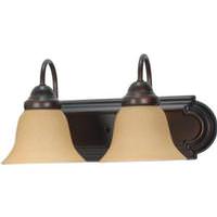 View 2 Light Mahogany Bronze Champagne Washed Linen Glass Shades Vanity Light Fixture