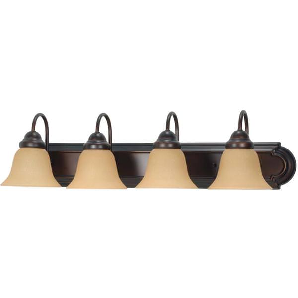 4 Light Mahogany Bronze Champagne Washed Linen Glass Shades Vanity Light Fixture
