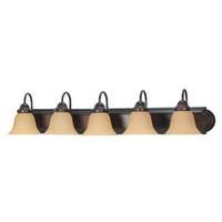 Nuvo Lighting 5 Light Mahogany Bronze Champagne Washed Linen Glass Shades Vanity Light Fixture