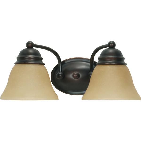 2 Light Mahogany Bronze Champagne Washed Linen Glass Shades Vanity Light Fixture