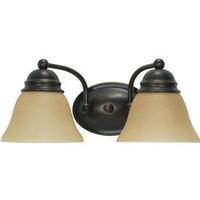 View 2 Light Mahogany Bronze Champagne Washed Linen Glass Shades Vanity Light Fixture