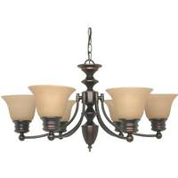 View 6 Light Mahogany Bronze Champagne Washed Linen Glass Shades Chandelier Light Fixture