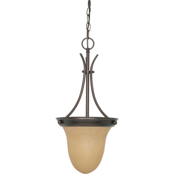 1 Light Mahogany Bronze Champagne Washed Linen Glass Shade Pendant Light Fixture